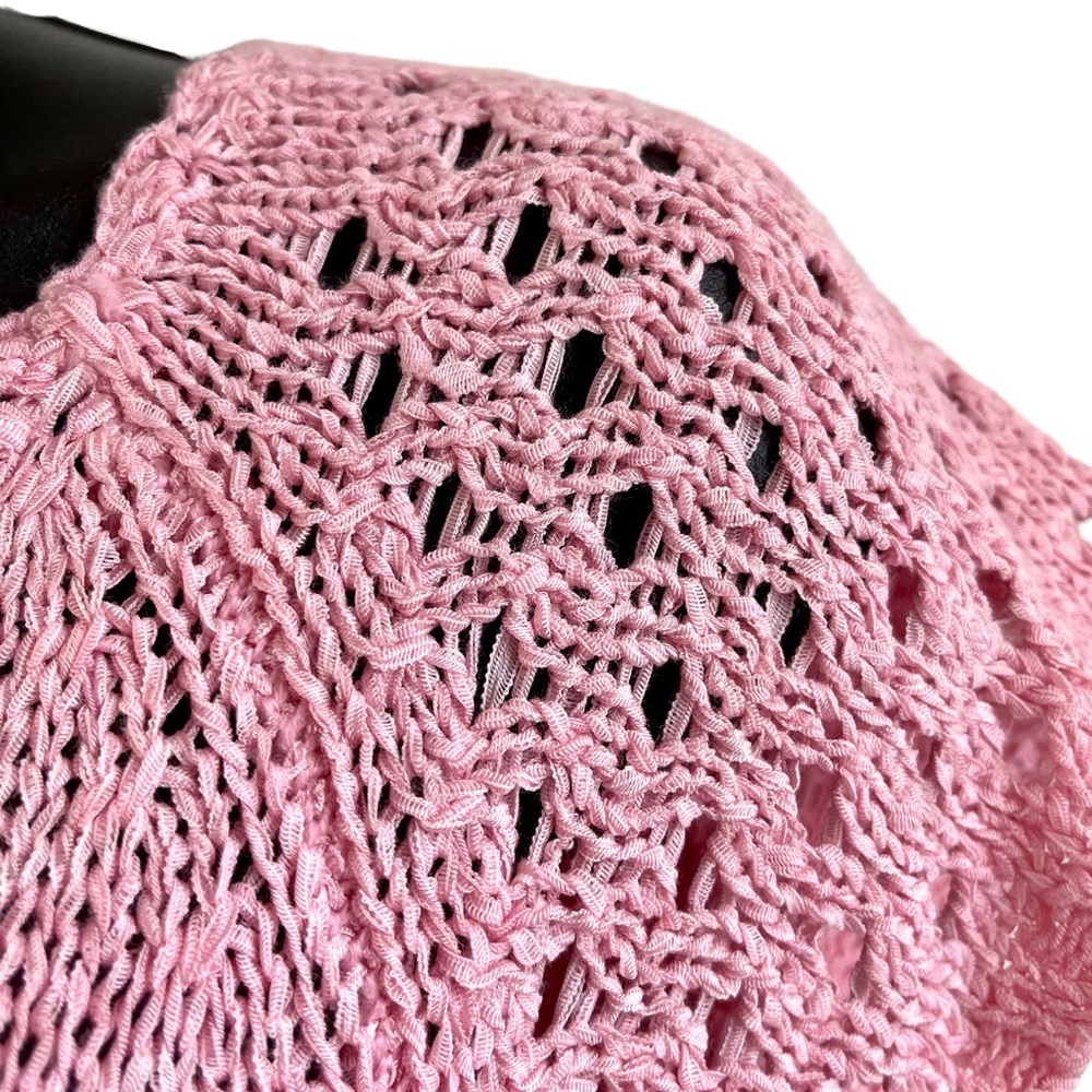 Pink Hand Knit Cap Sleeve Crew Neck Stretch Top SzS - Picture 4 of 10